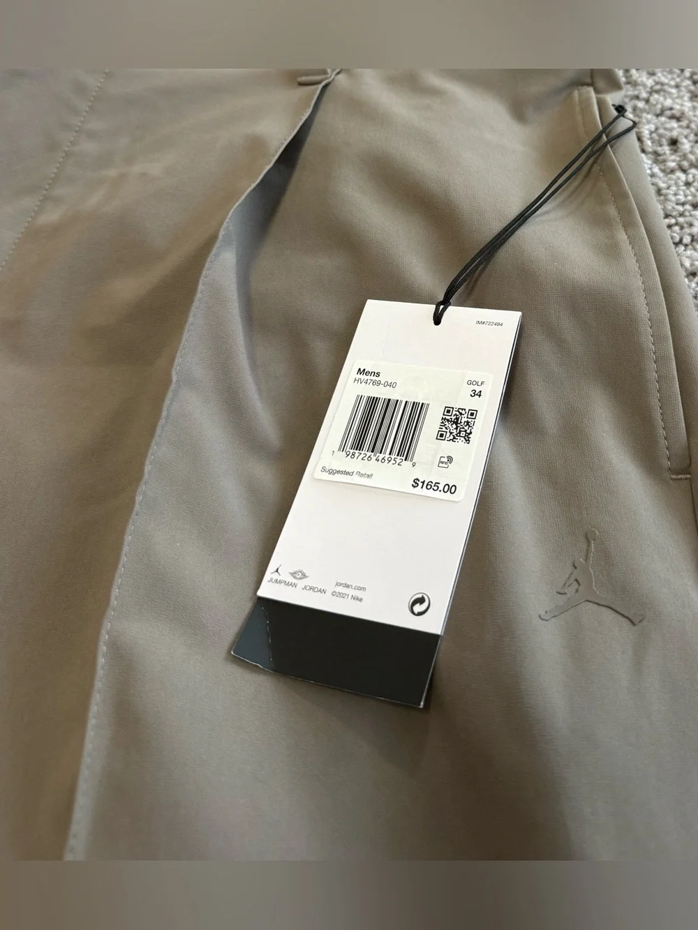 Jordan Sport Golf Pants Loose Fit Full Length Olive Gray HV4769-040 Mens Size 34